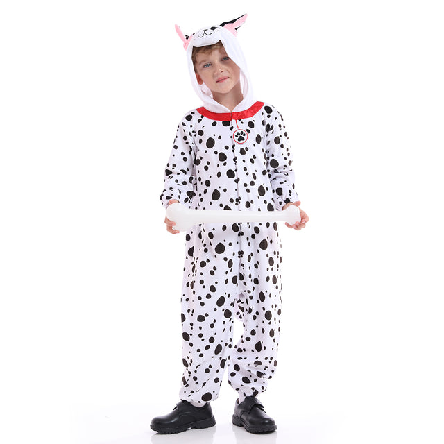 Dalmatians Costume Kids, Unisex Puppy Dog Pajamas,Halloween Animal Spot Dog Cosplay Dress Up For Child