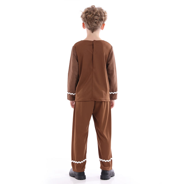 Gingerbread Man Costume Kids for Christmas, Brown Gingerbread Elves Split Suit Boys for Halloween Cosplay Party