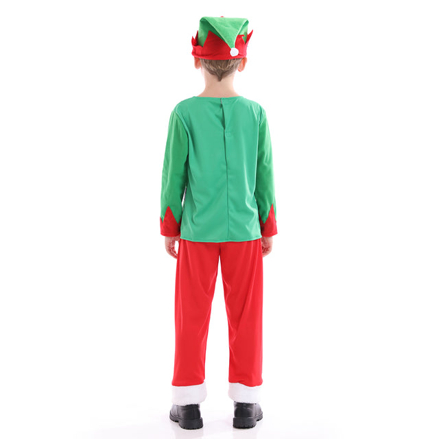 Santa Elf Costume with Hat Headband Unisex Kids for Christmas, Green Santa Elf Outfit Boys for Cosplay Party