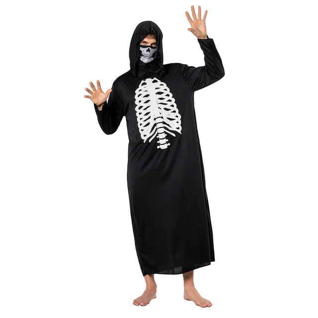 Ghost Face Gown Costume Adult,Halloween Skeleton Bone Costume,Creepy Qhantom Dress Up Unisex,Scary Costume with Mask,Black