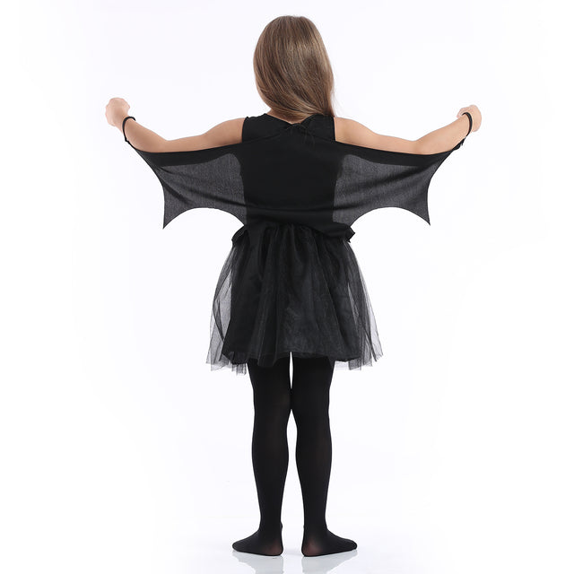 Halloween Skeleton Costume Kids, Bat Dress with Wings Girls,Cosplay Party Carnival Black Set for Children