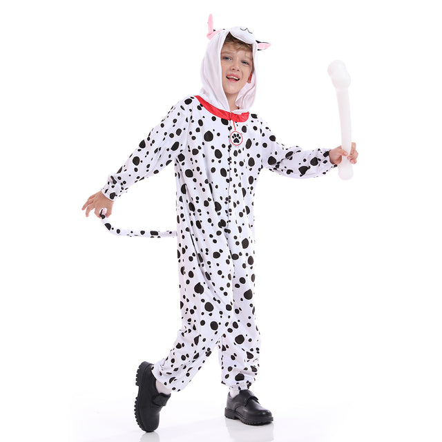 Dalmatians Costume Kids, Unisex Puppy Dog Pajamas,Halloween Animal Spot Dog Cosplay Dress Up For Child