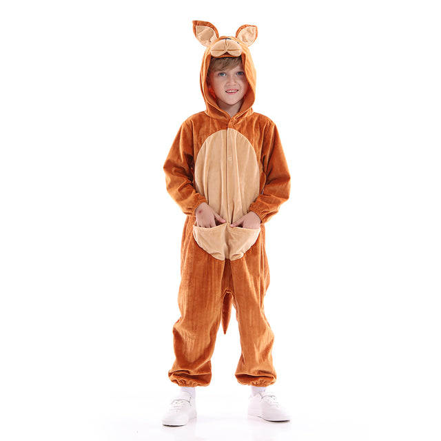 Unisex Kangaroo Costume Kids，Plush Hooded Kangaroo Pajamas Child，Halloween Carnival Kid Jumpsuit Boys & Girls