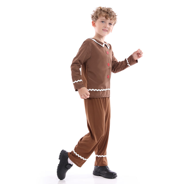 Gingerbread Man Costume Kids for Christmas, Brown Gingerbread Elves Split Suit Boys for Halloween Cosplay Party