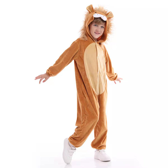 Unisex Lion Costume Kids,Plush Hooded Lion Pajamas Child,Halloween Carnival Lion Kid Jumpsuit Boys & Girls