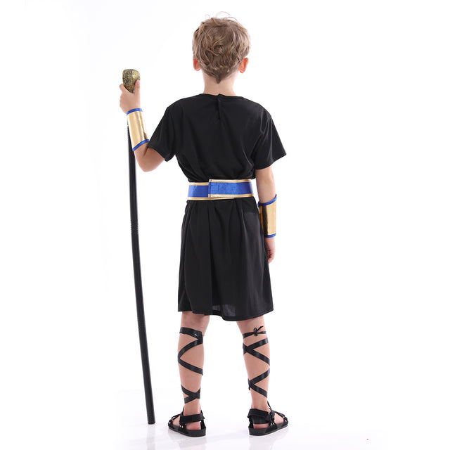 Pharaoh Costume Boys,Historical King Of Egypt Outfit Kids,Priest Cosplay Roleplay Fancy Dress For Child,Black,Blue