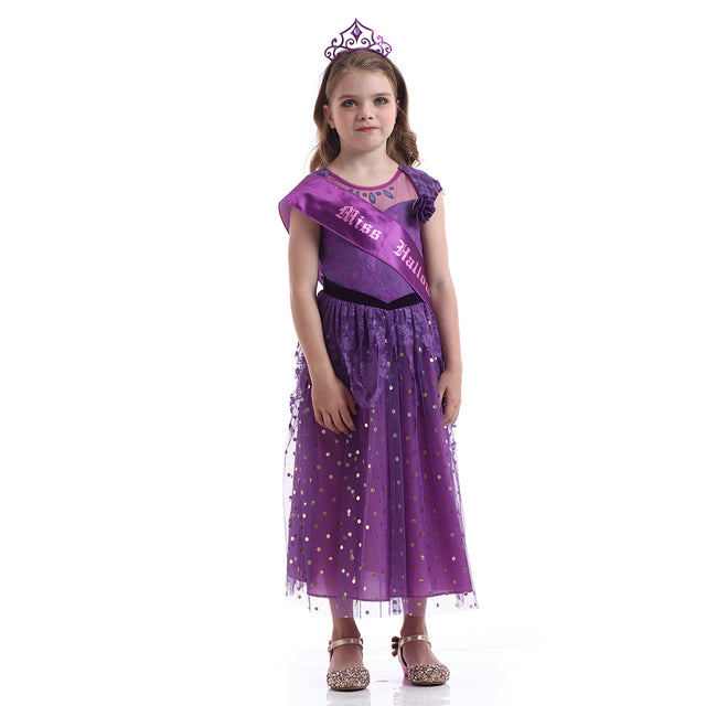 Halloween Witch Costume with Accessories Girls,Fairytale Storybook Purple Outfit Girl,Cosplay Fancy Party Dress Kids