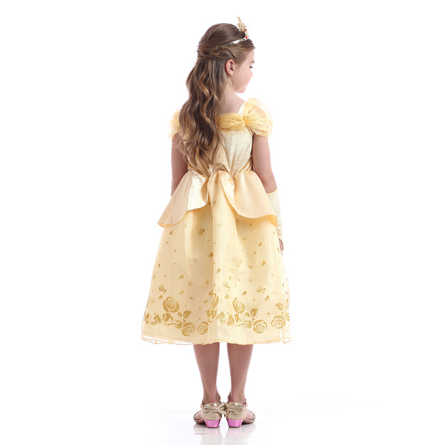 Yellow Princess Dress Girls With Accessories, Wedding Party Bridesmaid Off Shoulder Costume Girl, Halloween Long Dress Kids