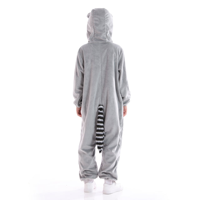 Unisex Halloween Sweet Raccoon Cosplay Costume Kids,Children Animal One-piece Pyjamas with Tail,Christmas Party Dress Up,Grey