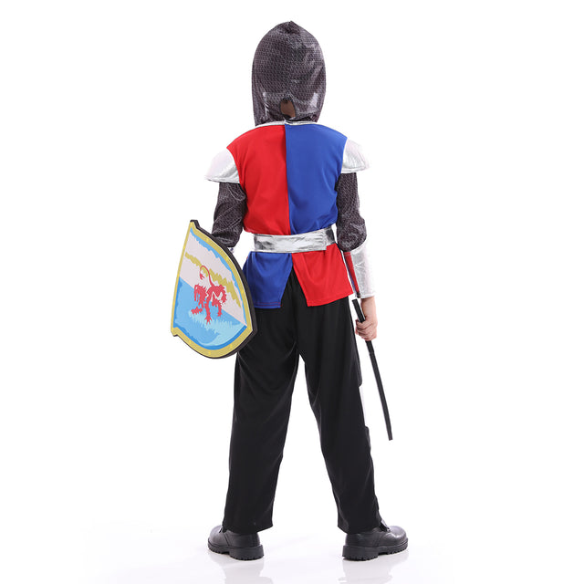 Gallant Knight Costume Kids,Valiant Dragon Slayer Outfit Boys,Knight Cosplay Dress Up For Child,Blue Red