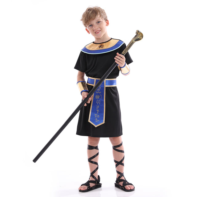 Pharaoh Costume Boys,Historical King Of Egypt Outfit Kids,Priest Cosplay Roleplay Fancy Dress For Child,Black,Blue