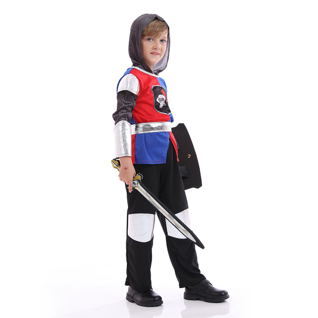 Gallant Knight Costume Kids,Valiant Dragon Slayer Outfit Boys,Knight Cosplay Dress Up For Child,Blue Red