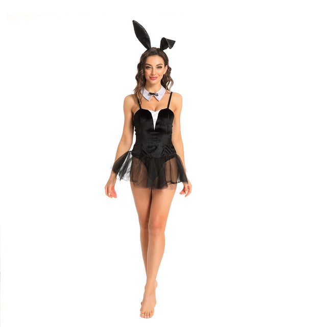 Sexy Bunny Costume for Women,Naughty Rabbit Cosplay Set for Girl,Black Haute Hare Roleplay with Ears Tail