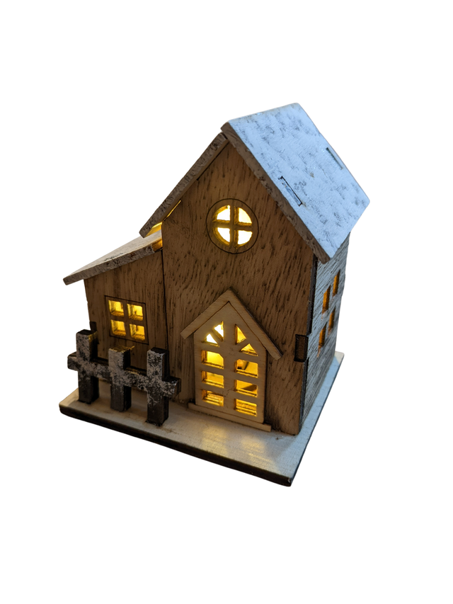 Buy 1 Get 2 Free Christmas Chalet Decoration with LED Light, Santa Snow Wooden House Ornament, Table Top Décor for New Year