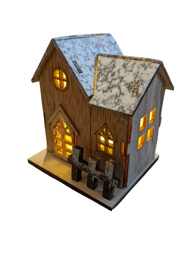 Buy 1 Get 2 Free Christmas Chalet Decoration with LED Light, Santa Snow Wooden House Ornament, Table Top Décor for New Year