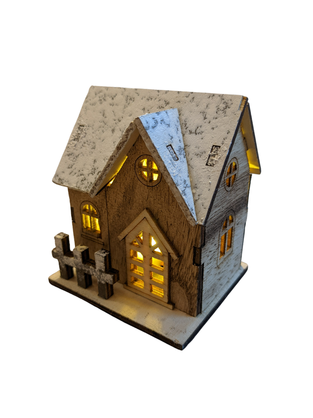 Buy 1 Get 2 Free Christmas Chalet Decoration with LED Light, Santa Snow Wooden House Ornament, Table Top Décor for New Year