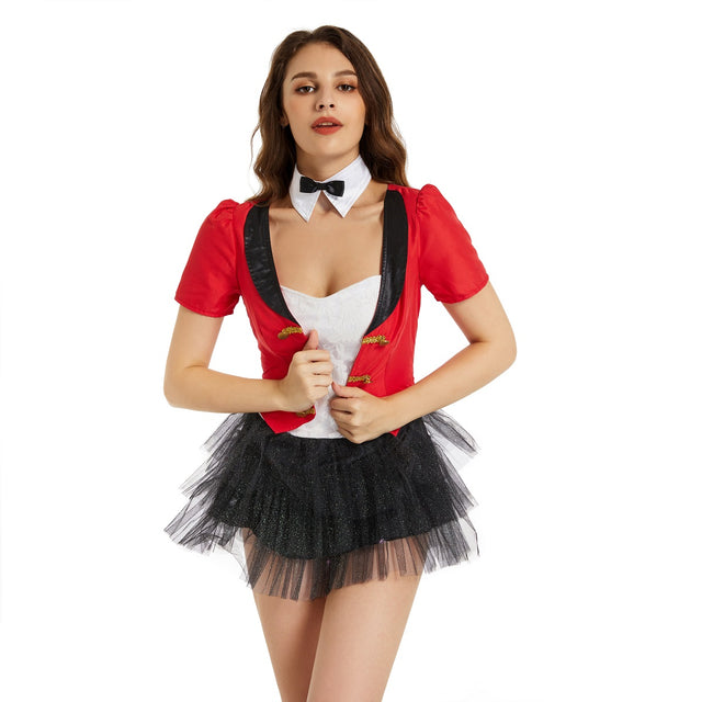Red Ringmaster Costume for Women,Sexy Carnival Jacket for Adult,3 Piece Ravishing Circus Showman Outfit