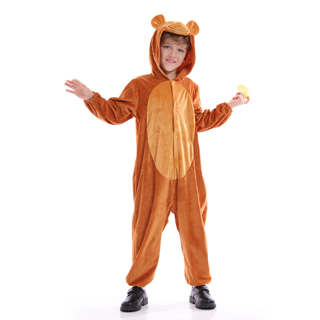 Unisex Monkey Costume Kids，Plush Hooded Simian Pajamas Child，Halloween Carnival Kid Jumpsuit Boys & Girls