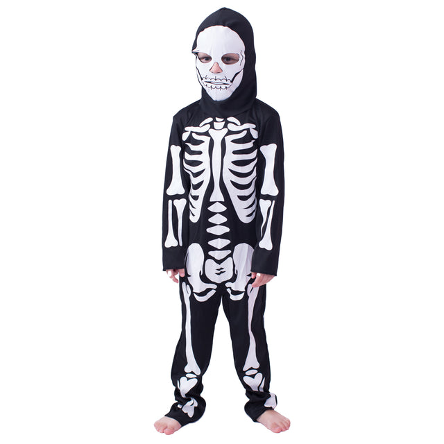 Halloween Skeleton Costume Kid, Skull Bones Jumpsuit Child, Scary Ghost outfit , Cosplay Party Set with Mask, Black&White