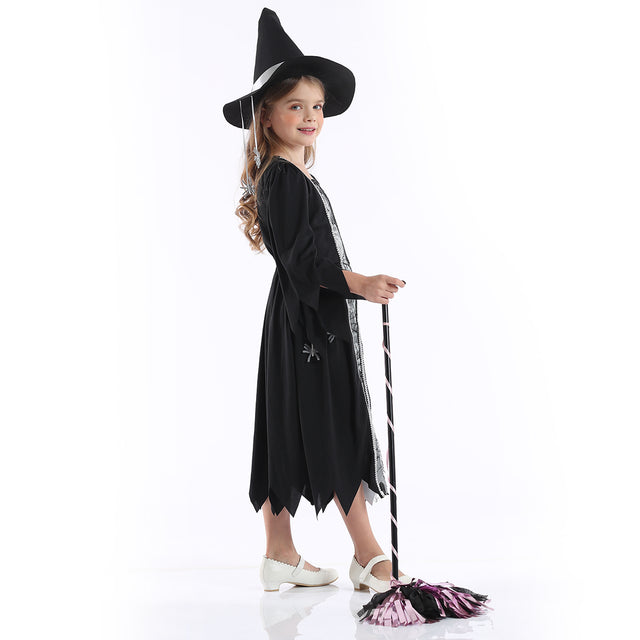 Halloween Spider Witch Costume With Hat Girls, Fancy Party Princess Dress Girl, Black Spider Cosplay Outfit Kids