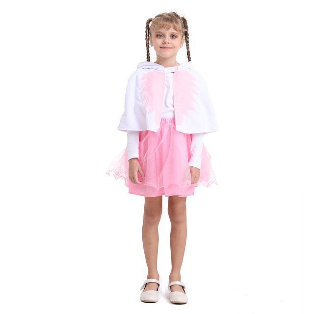 Unicorn Hooded Cape Costume with Dress Girls，Rainbow Unicorn Princess Cloak Dresses for Birthday Party Kids，White