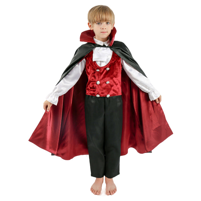 Halloween Vampire Dracula Costume with Cape Kids，Darkness Blood Bat Prince Outfit Boys，Child Scary Set for Carnival，Black Red