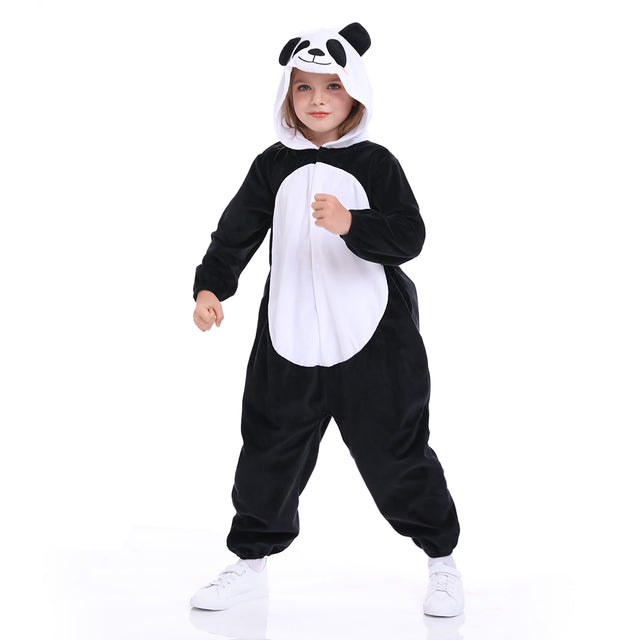 Unisex Panda Costume Kids，Plush Hooded Panda Pajamas Child，Halloween Carnival Kid Jumpsuit Boys & Girls