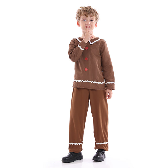 Gingerbread Man Costume Kids for Christmas, Brown Gingerbread Elves Split Suit Boys for Halloween Cosplay Party