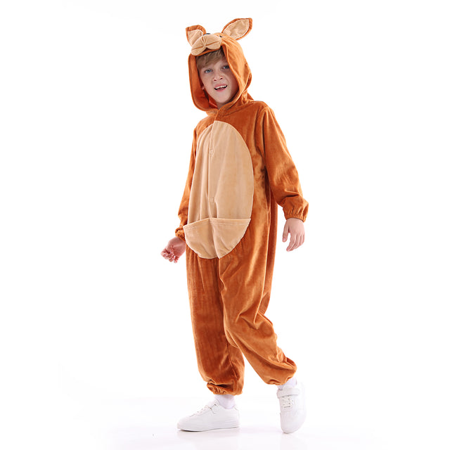 Unisex Kangaroo Costume Kids，Plush Hooded Kangaroo Pajamas Child，Halloween Carnival Kid Jumpsuit Boys & Girls