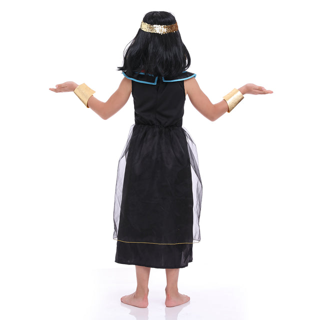 Egyptian Cleopatra Costume For Girl,Pink and Black Nile Queen Outfit For Kid,Historical Pharaoh Princess Dress with Headpiece