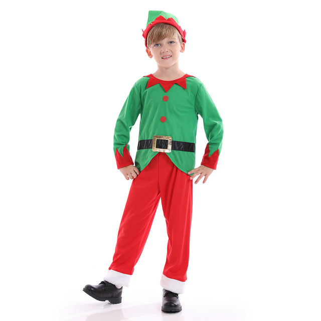 Santa Elf Costume with Hat Headband Unisex Kids for Christmas, Green Santa Elf Outfit Boys for Cosplay Party
