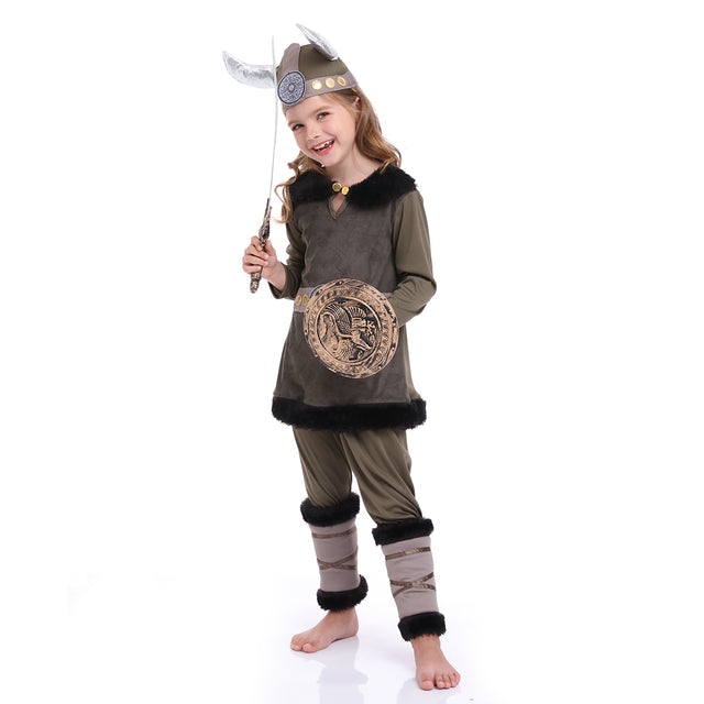 Unisex Vikings Warrior Costume for Kid, Scandinavian Pirate Outfit, Old Norse Raider Cosplay