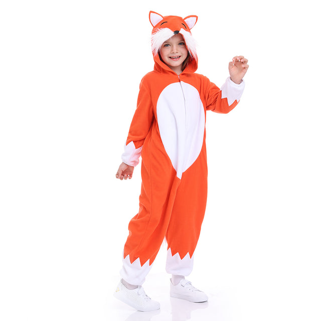 Fox costume for kids, fox pajamas, plush fox animal costume, fancy dress , three size 1-pcs, red