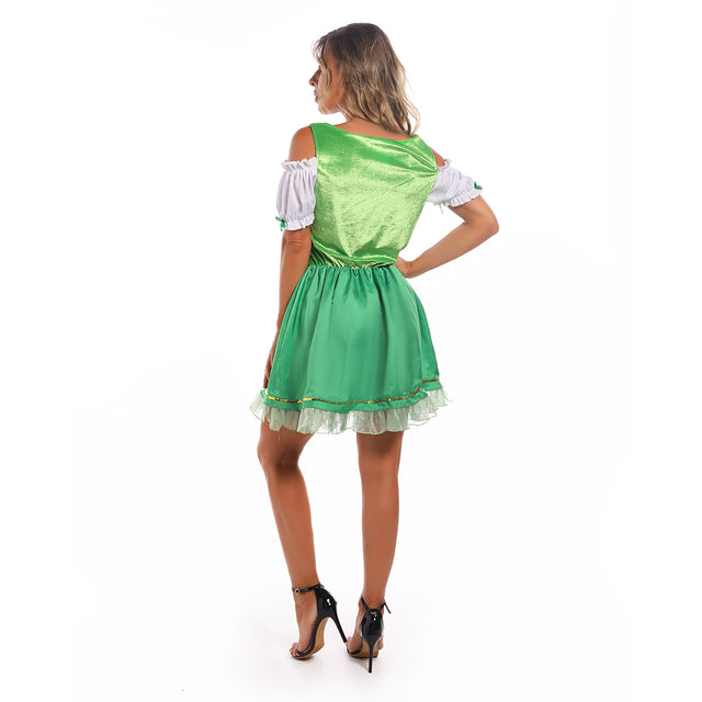 Leprechaun Costume Women，Irish St.Patrick's Lucky Lass Dress Adult Sexy Party Costume, Green