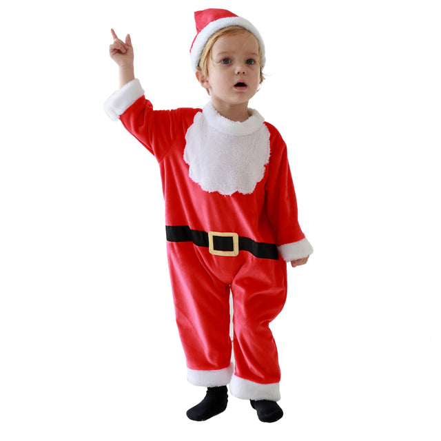 Christmas Cute Santa Costume Unisex Baby for Cosplay Party with Hat，Red Santa Jumpsuits Climbing Suit Kids
