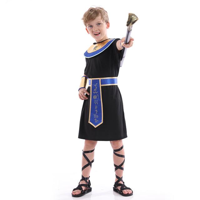Pharaoh Costume Boys，Historical King Of Egypt Outfit Kids，Priest Cosplay Roleplay Fancy Dress For Child，Black，Blue
