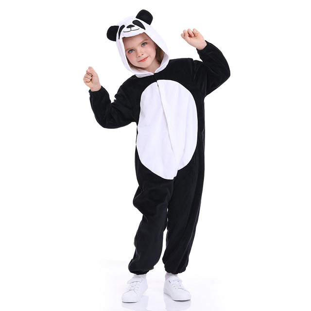 Unisex Panda Costume Kids，Plush Hooded Panda Pajamas Child，Halloween Carnival Kid Jumpsuit Boys & Girls