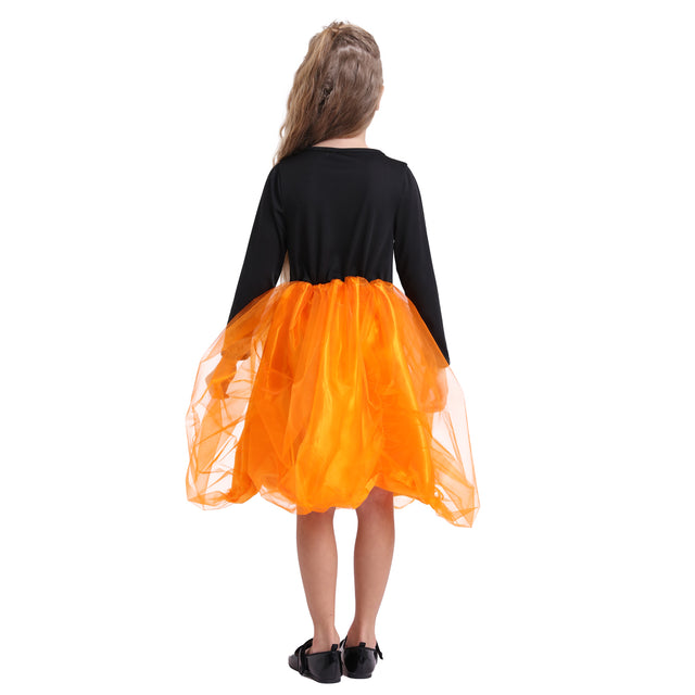 Halloween Light Up Pumpkin Witch Dress Girls，Cosplay Party Pumpkin Witch Costume with Hat for Kids，Orange Witch Outfit