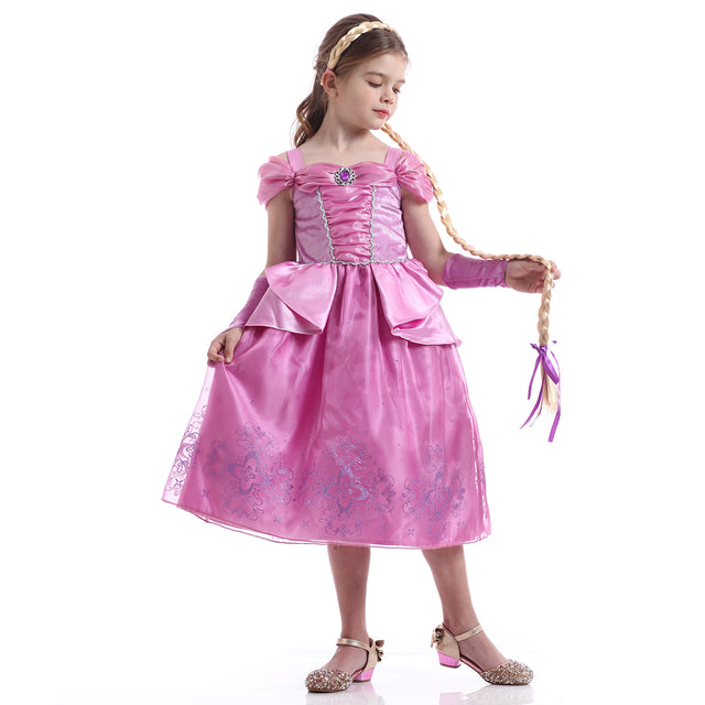 Purple Princess Dresses Girls With Accessories, Wedding Party Bridesmaid Off Shoulder Costume Girl, Halloween Long Dress Kids