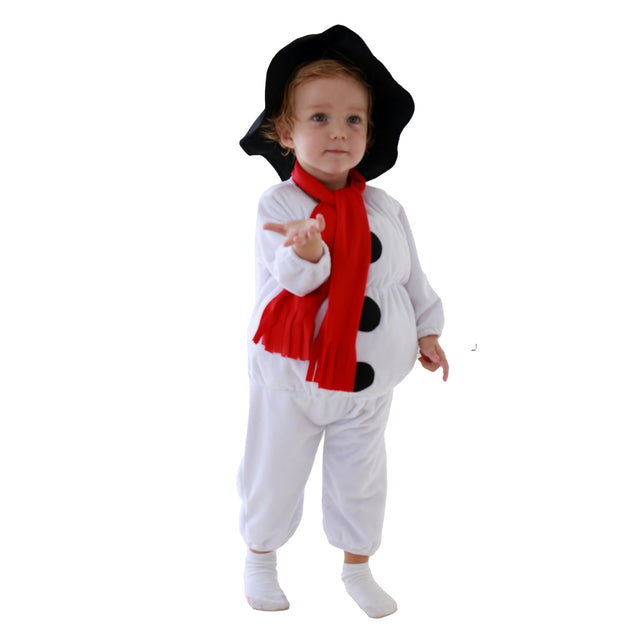 Snowman Costume Unisex Baby for Christmas, Classic Snowman Toddler Jumpsuit Climbing Suit with Hat