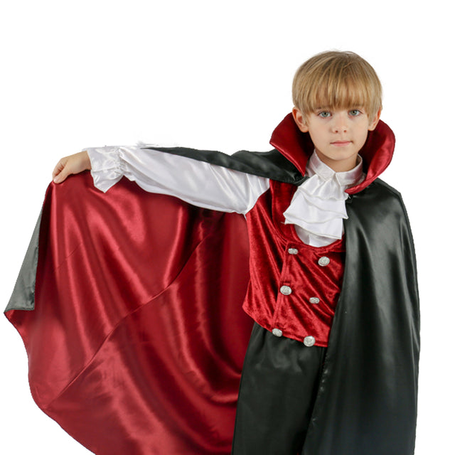 Halloween Vampire Dracula Costume with Cape Kids，Darkness Blood Bat Prince Outfit Boys，Child Scary Set for Carnival，Black Red