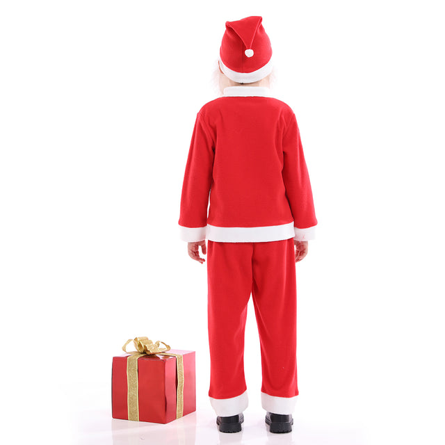 Deluxe Santa Claus Costume with Beard Kids for Christmas Cosplay Party，Classic Plush Santa Suit Boys with Hat