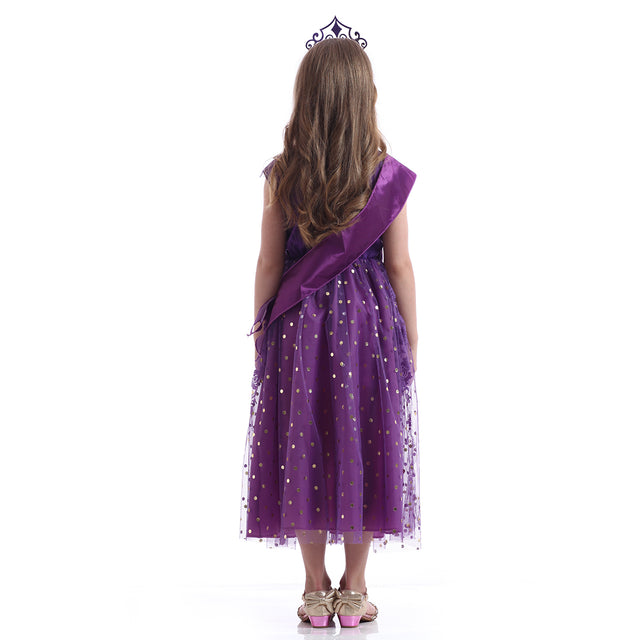 Halloween Witch Costume with Accessories Girls，Fairytale Storybook Purple Outfit Girl，Cosplay Fancy Party Dress Kids