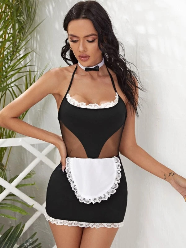 Classic French Maid Costume Set for Women,Sexy Anime Lingerie for Adult,Sweet Fancy Dress with Apron Skirt Choker